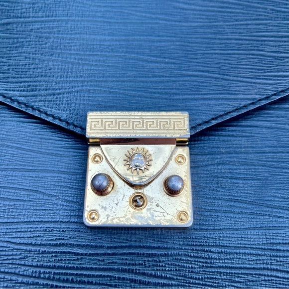 Versace Black Leather Wristlet Clutch Vintage with lock & key - Picture 9 of 17